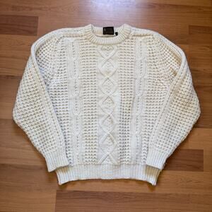 Vintage 80's Gaeltarra Beige Cream Irish Fisherman Wool Knit Sweater Sz Large